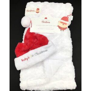 Baby's First Christmas Blanket Gift Set Santa Hat White Faux Fur Security 30x40